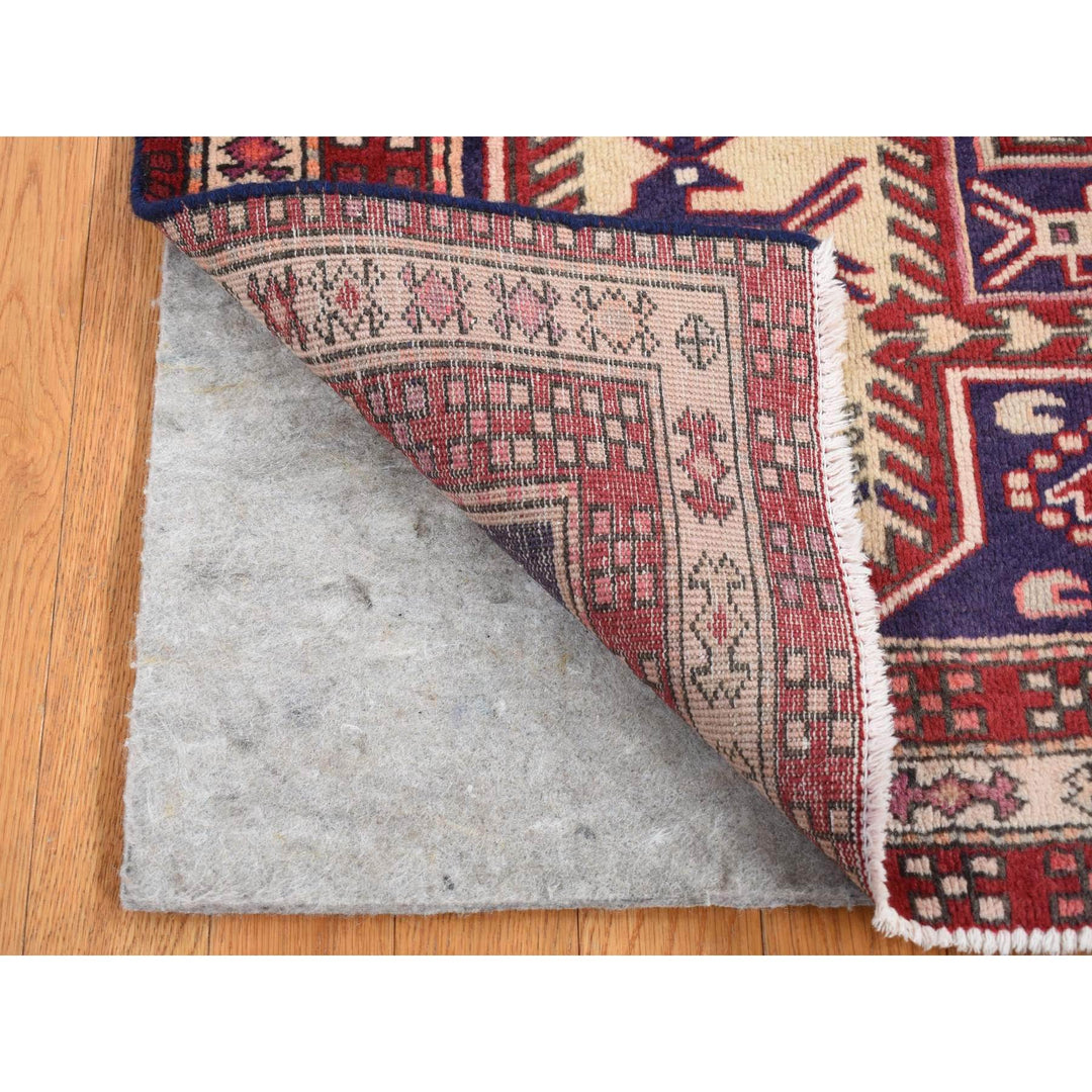 3'8" x 10'0" Vintage Hand Knotted Blue Wool Runner Oriental Rug - MOA10287386