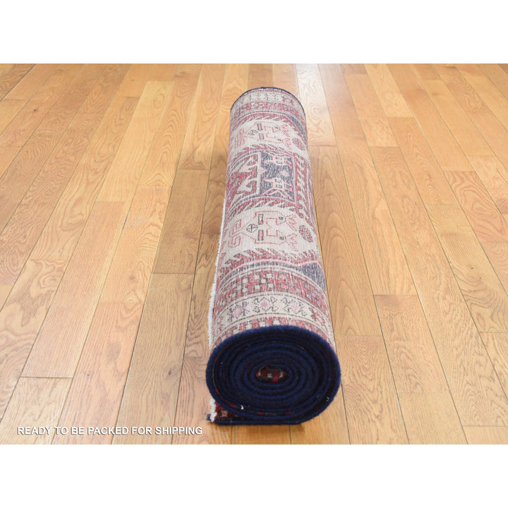 3'8" x 10'0" Vintage Hand Knotted Blue Wool Runner Oriental Rug - MOA10287386