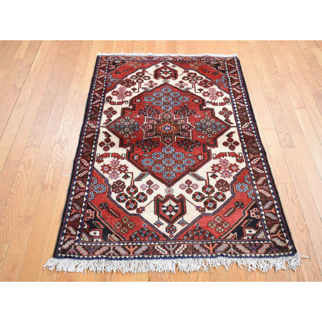 3'8" x 5'0" New Hand Knotted Red Wool Rectangle Oriental Rug - MOA10287393