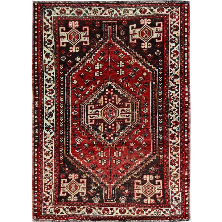 3'9" x 5'1" Vintage Hand Knotted Red Wool Rectangle Oriental Rug - MOA102873