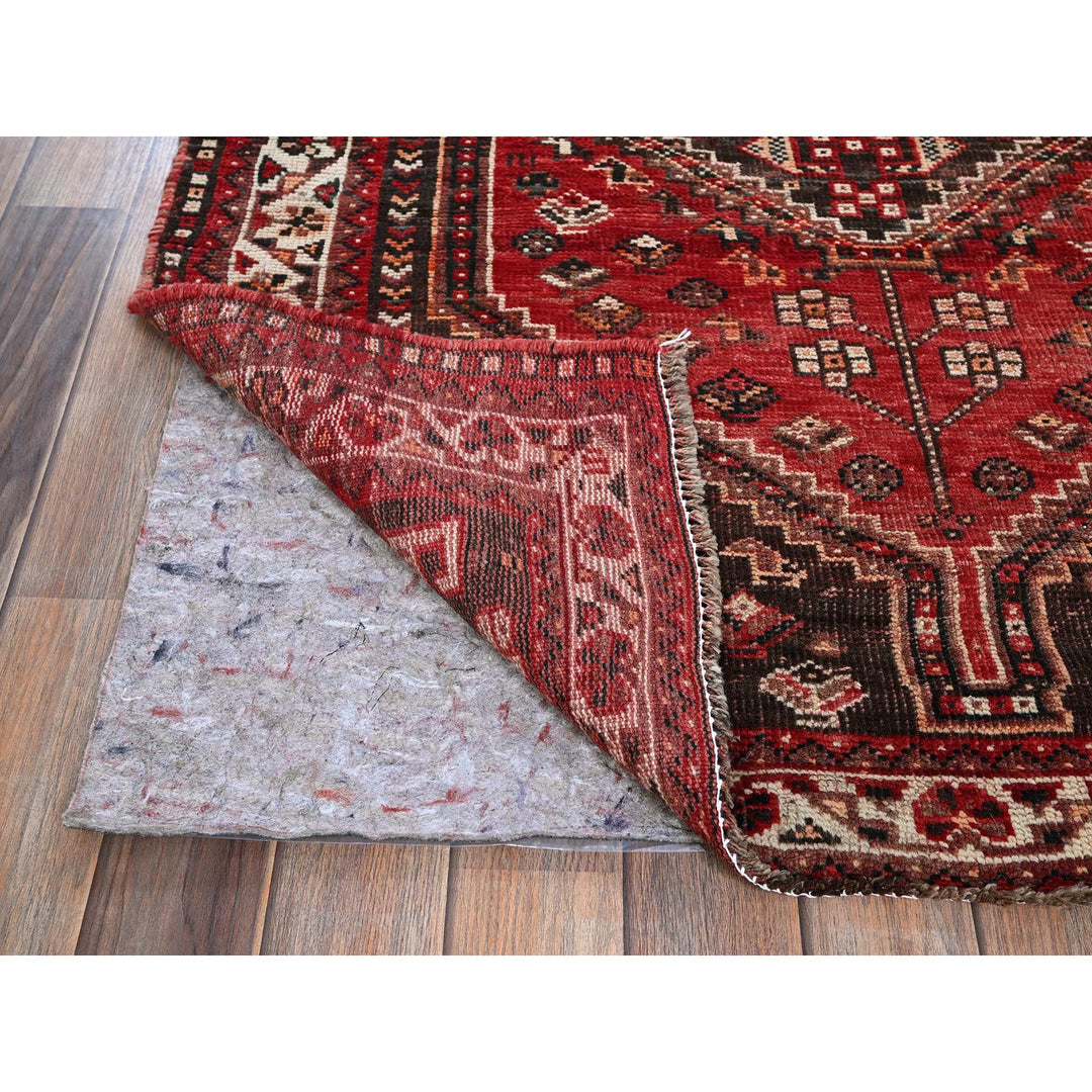 3'9" x 5'1" Vintage Hand Knotted Red Wool Rectangle Oriental Rug - MOA102873