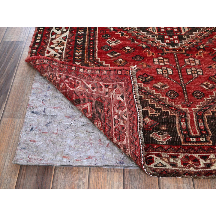 3'9" x 5'1" Vintage Hand Knotted Red Wool Rectangle Oriental Rug - MOA102873