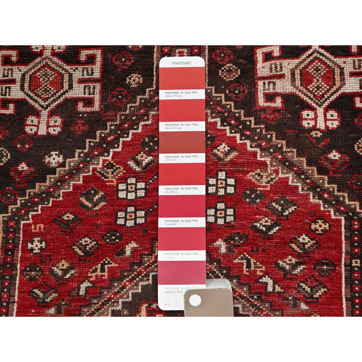3'9" x 5'1" Vintage Hand Knotted Red Wool Rectangle Oriental Rug - MOA102873