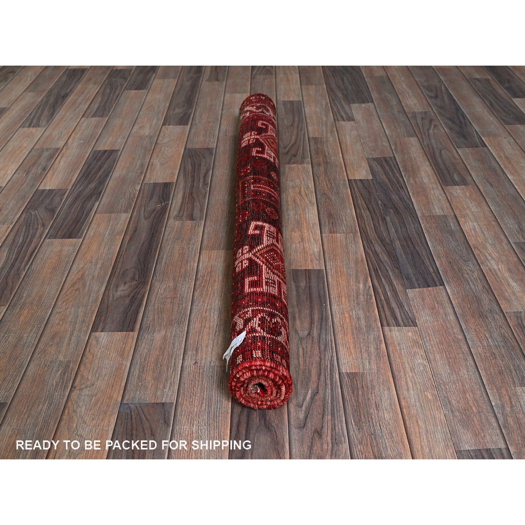 3'9" x 5'1" Vintage Hand Knotted Red Wool Rectangle Oriental Rug - MOA102873