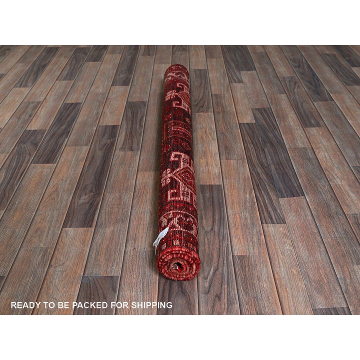 3'9" x 5'1" Vintage Hand Knotted Red Wool Rectangle Oriental Rug - MOA102873