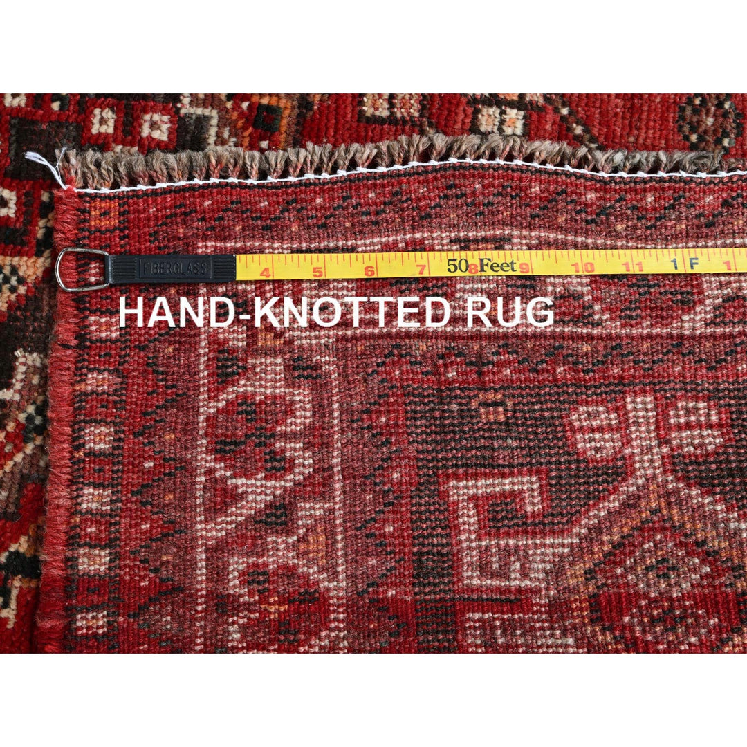 3'9" x 5'1" Vintage Hand Knotted Red Wool Rectangle Oriental Rug - MOA102873