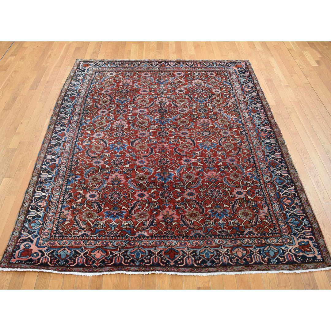 7'3" x 9'7" Vintage Hand Knotted Red Wool Rectangle Oriental Rug - MOA10287401