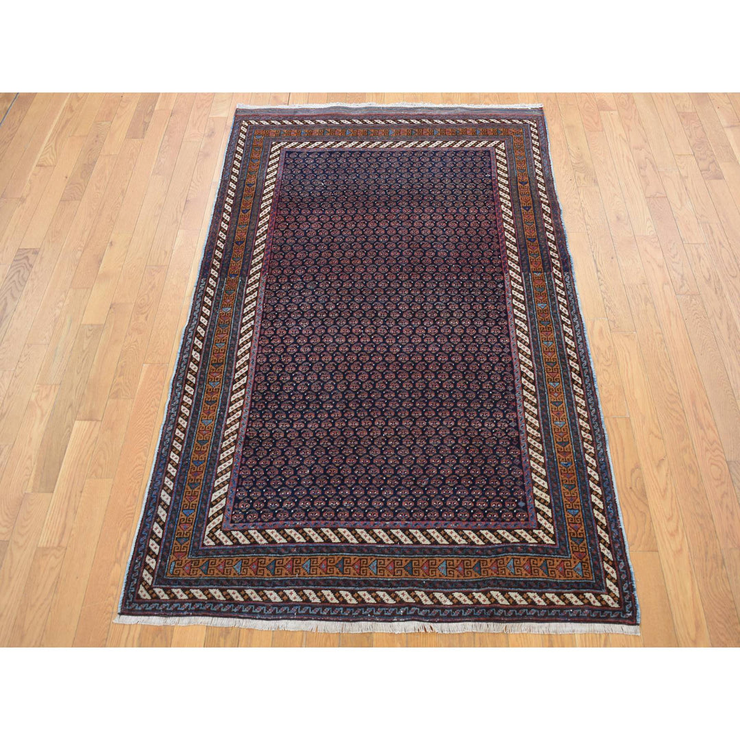 4'4" x 6'10" Vintage Hand Knotted Blue Wool Rectangle Oriental Rug - MOA10287404