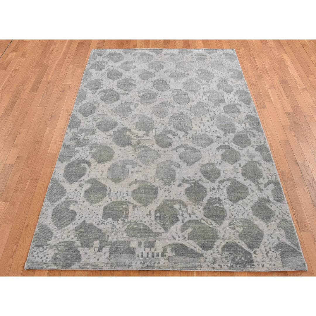 5'10" x 9'0" New Hand Knotted Grey Wool Rectangle Oriental Rug - MOA10287427