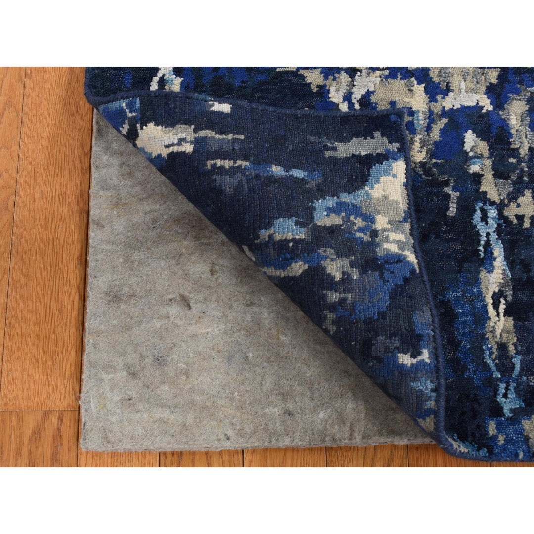 6'0" x 9'1" New Hand Knotted Blue Wool & Silk Rectangle Oriental Rug - MOA10287428