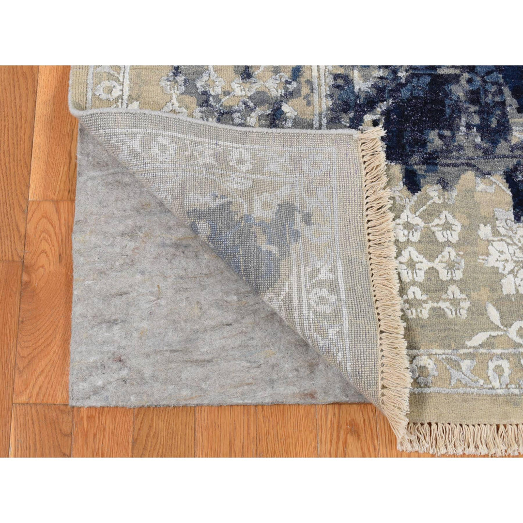 6'0" x 8'10" New Hand Knotted Blue Wool & Silk Rectangle Oriental Rug - MOA10287431