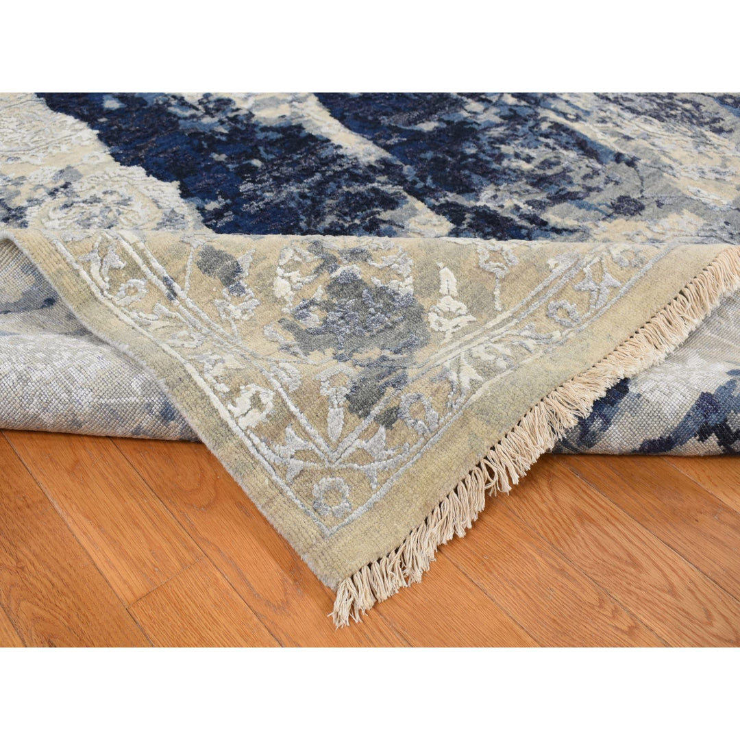 6'0" x 8'10" New Hand Knotted Blue Wool & Silk Rectangle Oriental Rug - MOA10287431