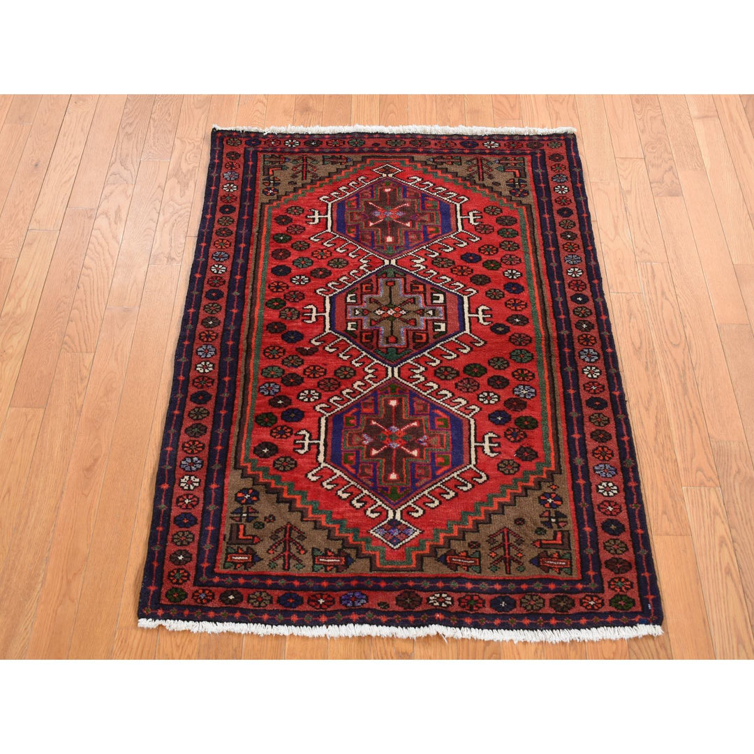 3'5" x 4'9" New Hand Knotted Red Wool Rectangle Oriental Rug - MOA10287436