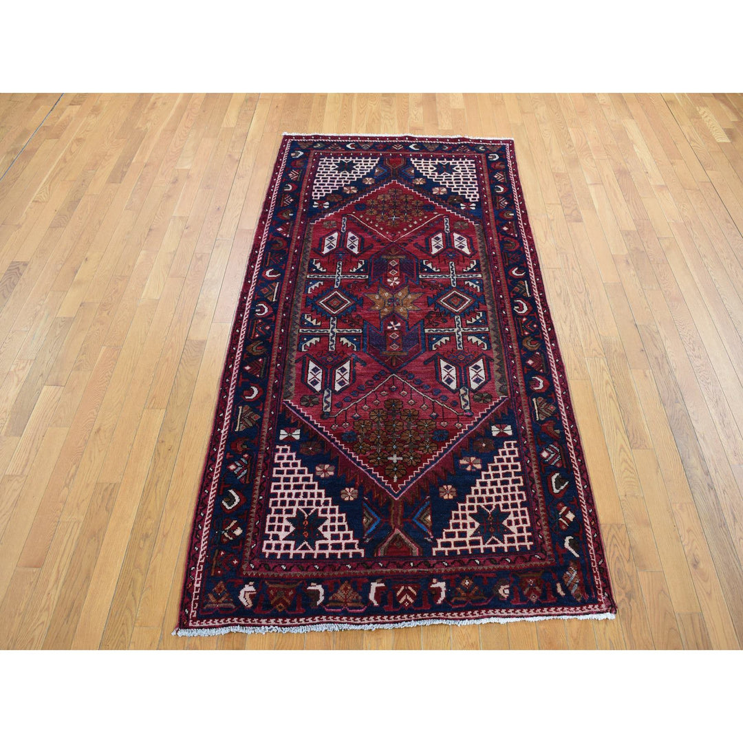 4'3" x 9'0" Vintage Hand Knotted Red Wool Runner Oriental Rug - MOA10287440