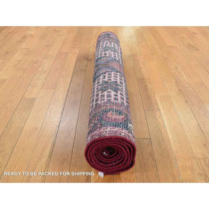 4'3" x 9'0" Vintage Hand Knotted Red Wool Runner Oriental Rug - MOA10287440