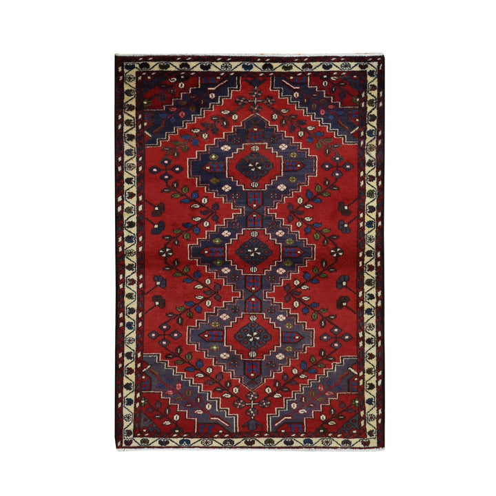 3'5" x 5'0" New Hand Knotted Red Wool Rectangle Oriental Rug - MOA10287447