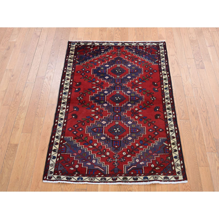 3'5" x 5'0" New Hand Knotted Red Wool Rectangle Oriental Rug - MOA10287447