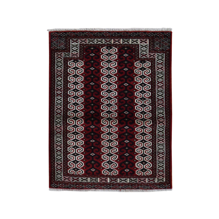 3'2" x 4'1" New Hand Knotted Red Wool Rectangle Oriental Rug - MOA10287460