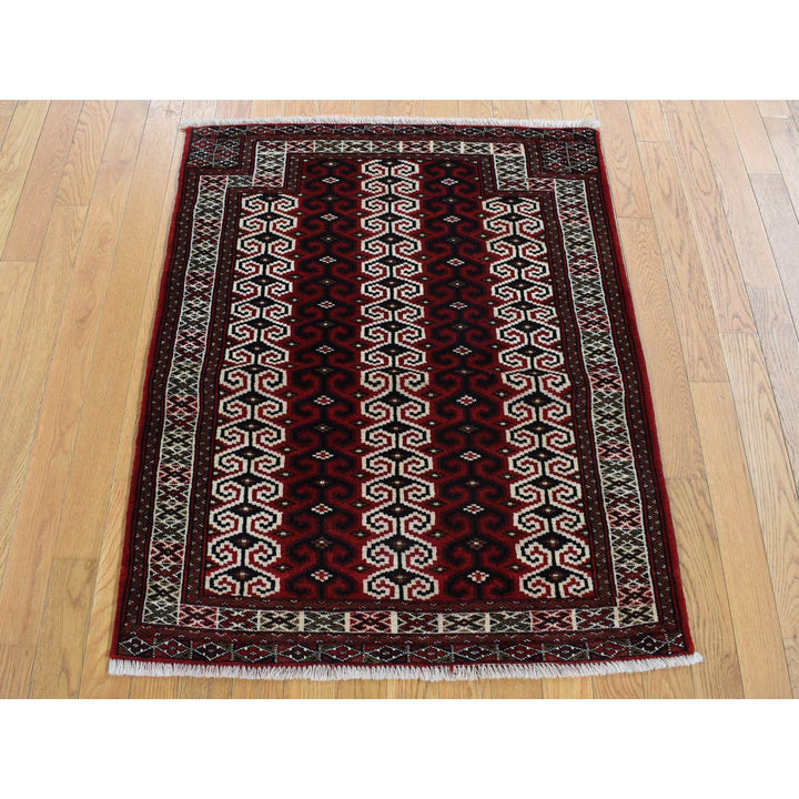 3'2" x 4'1" New Hand Knotted Red Wool Rectangle Oriental Rug - MOA10287460