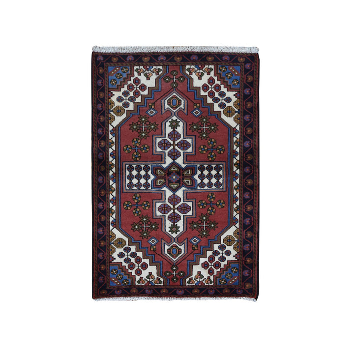 3'5" x 5'0" Vintage Hand Knotted Red Wool Rectangle Oriental Rug - MOA10287464