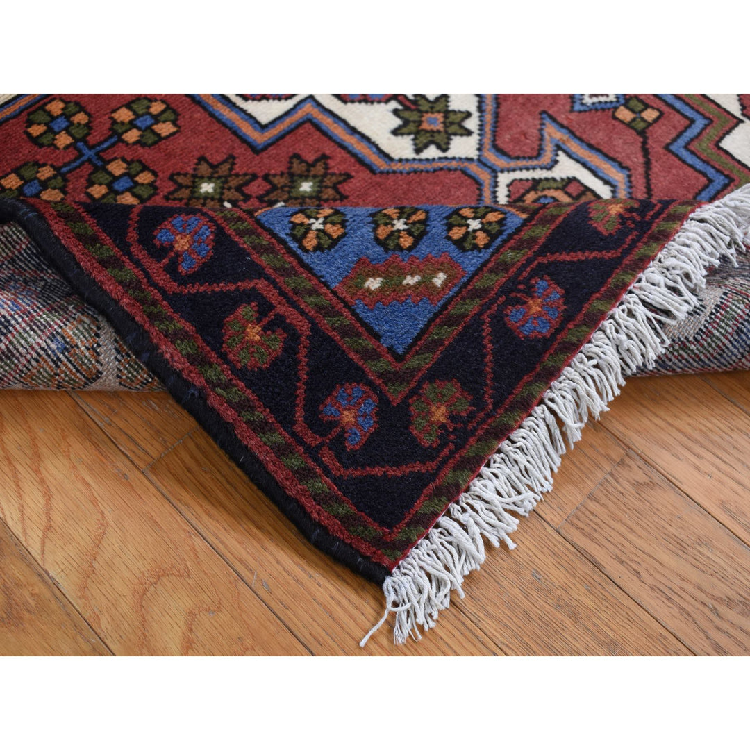 3'5" x 5'0" Vintage Hand Knotted Red Wool Rectangle Oriental Rug - MOA10287464