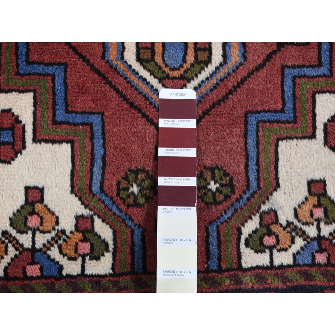 3'5" x 5'0" Vintage Hand Knotted Red Wool Rectangle Oriental Rug - MOA10287464