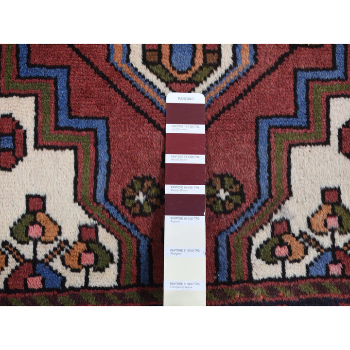 3'5" x 5'0" Vintage Hand Knotted Red Wool Rectangle Oriental Rug - MOA10287464