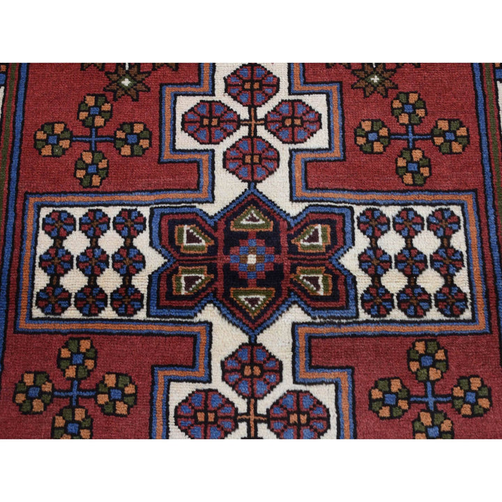 3'5" x 5'0" Vintage Hand Knotted Red Wool Rectangle Oriental Rug - MOA10287464