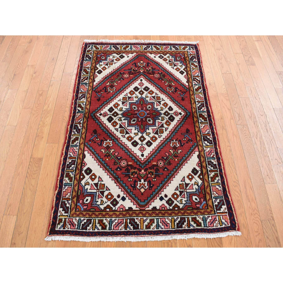 3'5" x 5'1" New Hand Knotted Red Wool Rectangle Oriental Rug - MOA10287468