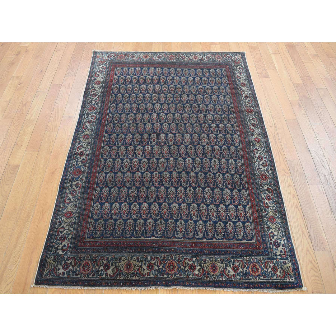 4'0" x 6'0" Vintage Hand Knotted Blue Worn Wool Rectangle Oriental Rug - MOA10287479