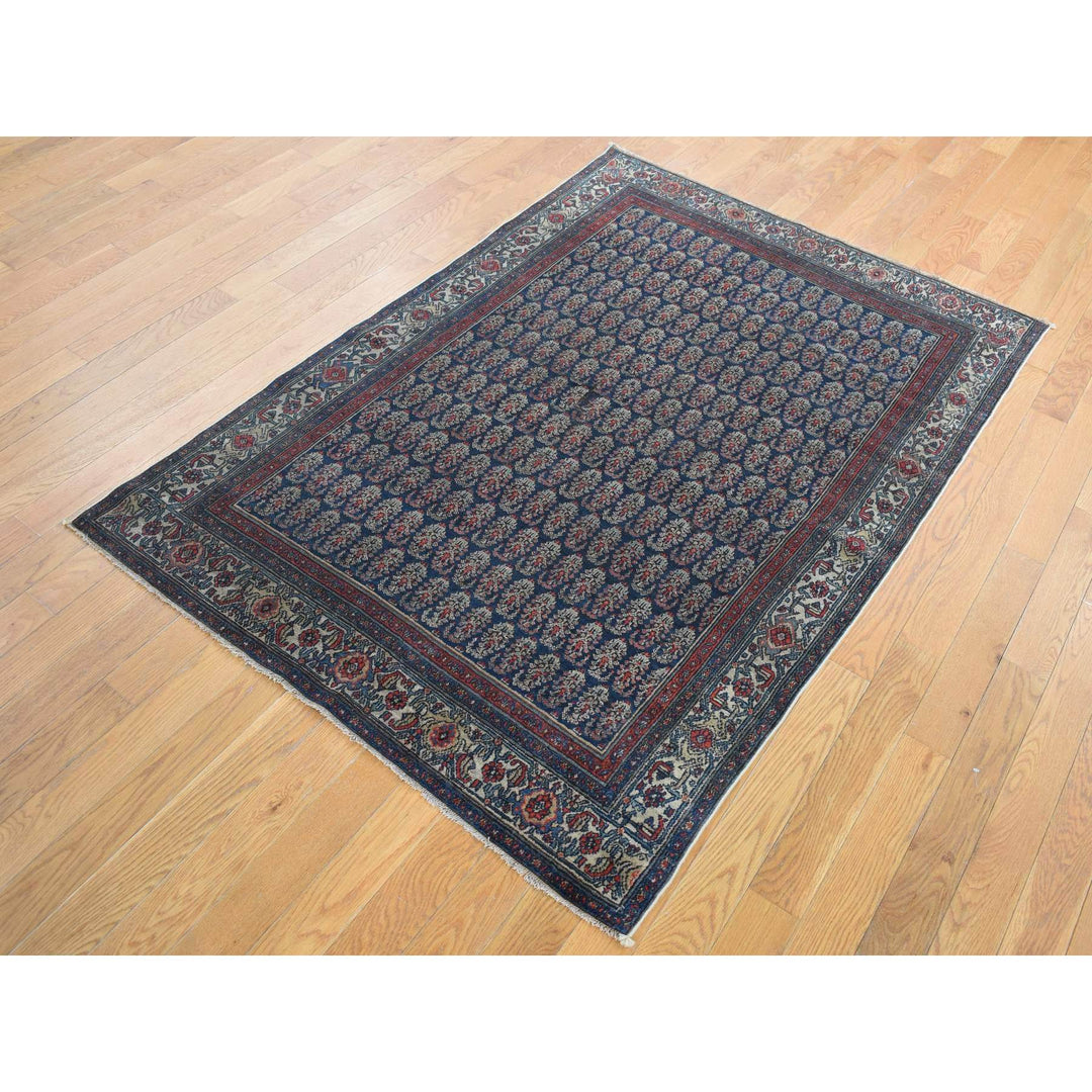 4'0" x 6'0" Vintage Hand Knotted Blue Worn Wool Rectangle Oriental Rug - MOA10287479