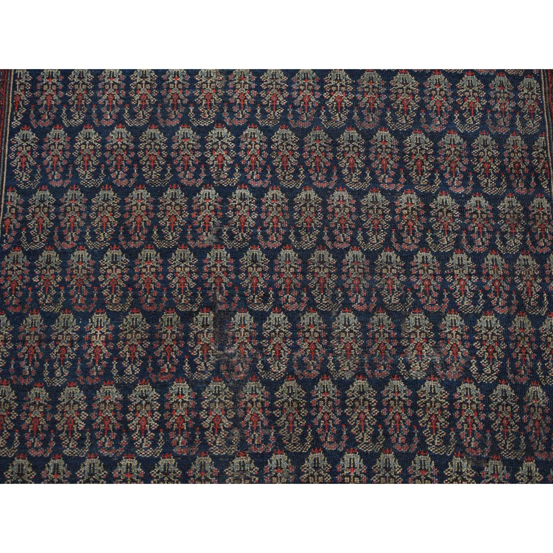 4'0" x 6'0" Vintage Hand Knotted Blue Worn Wool Rectangle Oriental Rug - MOA10287479