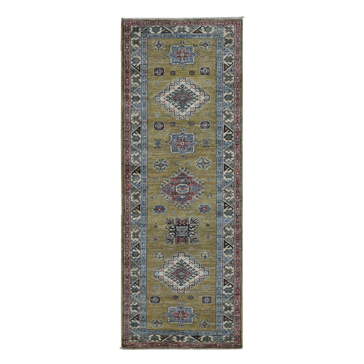 2'9" x 7'7" New Hand Knotted Green Wool Runner Oriental Rug - MOA10287502