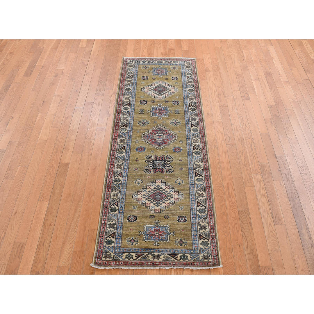 2'9" x 7'7" New Hand Knotted Green Wool Runner Oriental Rug - MOA10287502