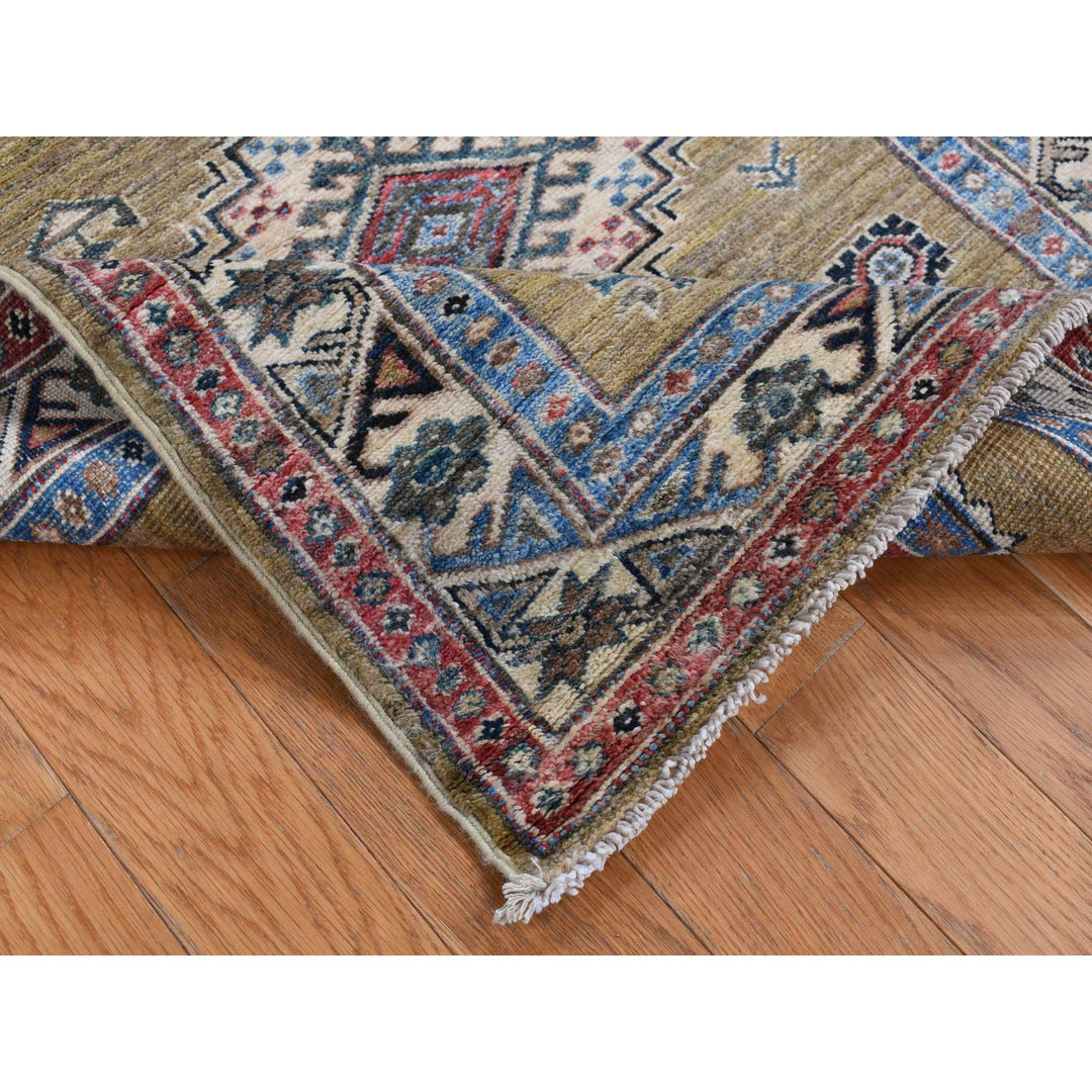 2'9" x 7'7" New Hand Knotted Green Wool Runner Oriental Rug - MOA10287502