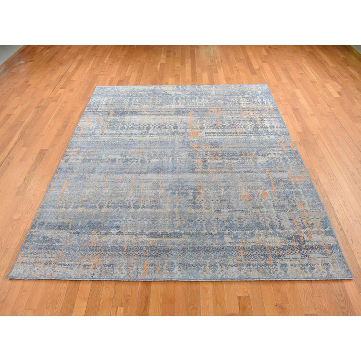 8'0" x 10'0" New Hand Knotted Blue Wool & Silk Rectangle Oriental Rug - MOA10287514