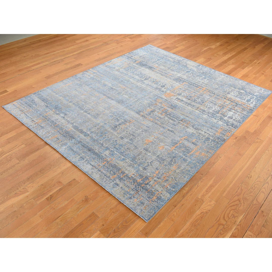 8'0" x 10'0" New Hand Knotted Blue Wool & Silk Rectangle Oriental Rug - MOA10287514