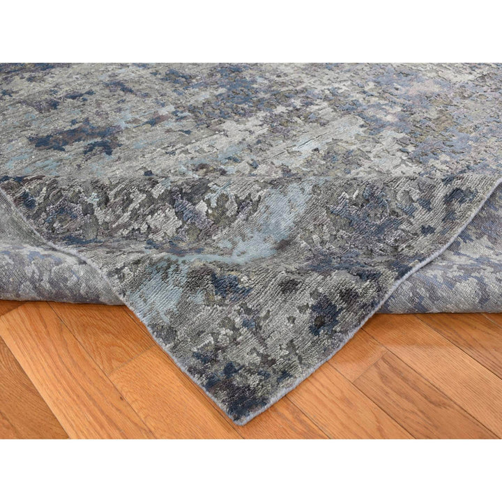 7'10" x 9'9" New Hand Knotted Grey Wool & Silk Rectangle Oriental Rug - MOA10287515