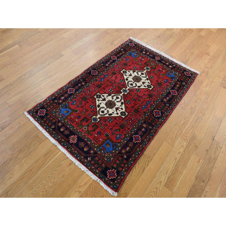 3'2" x 5'2" New Hand Knotted Red Wool Rectangle Oriental Rug - MOA10287551