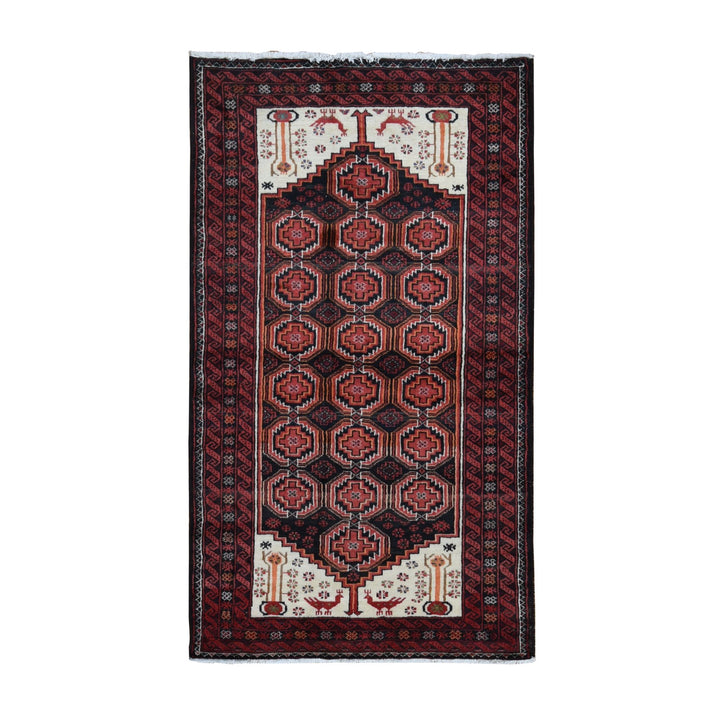 3'10" x 7'1" Vintage Hand Knotted Red Wool Rectangle Oriental Rug - MOA10287572