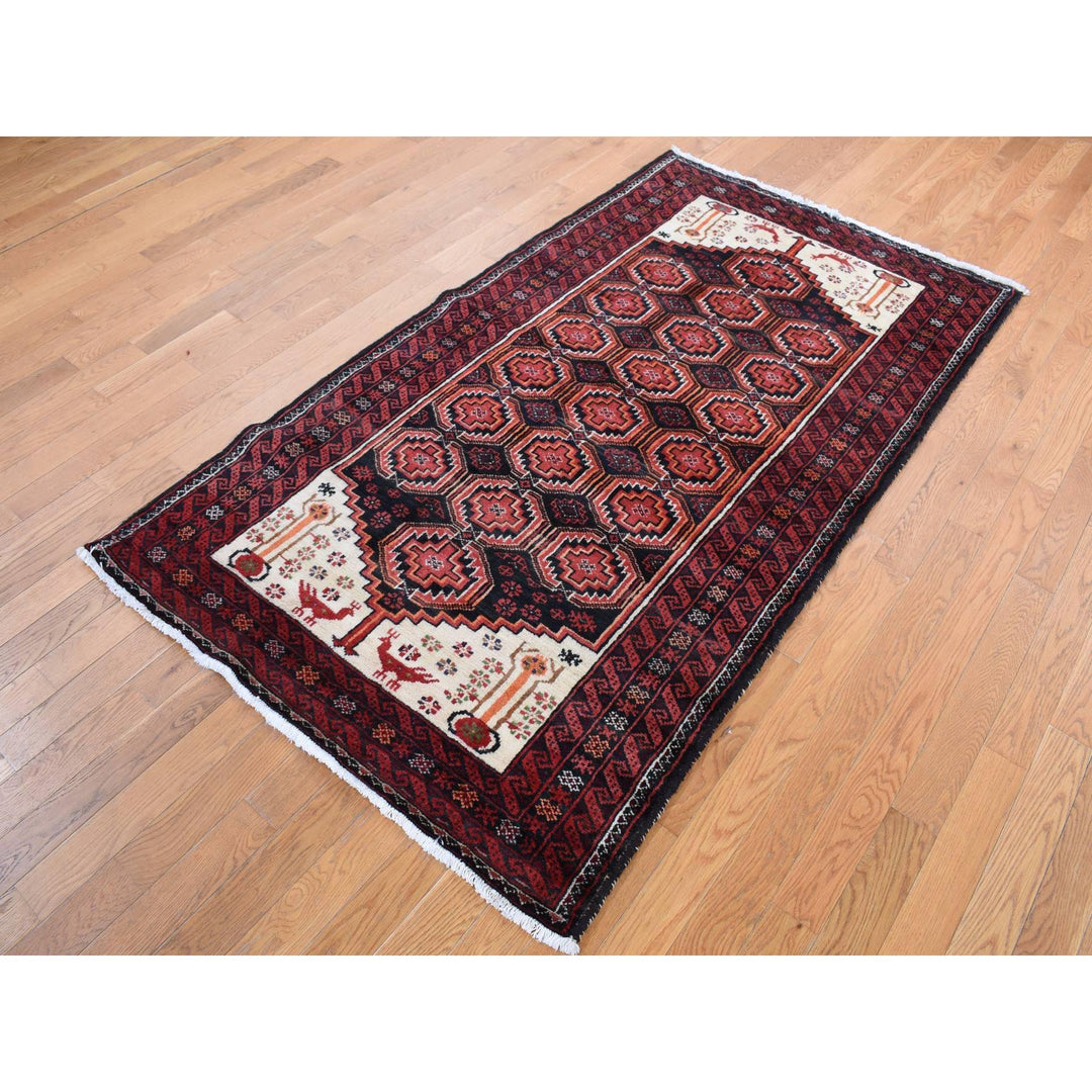 3'10" x 7'1" Vintage Hand Knotted Red Wool Rectangle Oriental Rug - MOA10287572