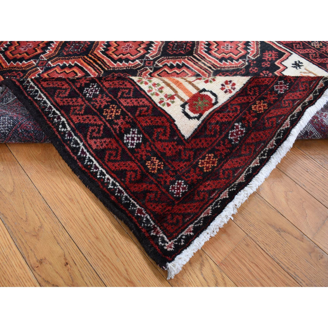 3'10" x 7'1" Vintage Hand Knotted Red Wool Rectangle Oriental Rug - MOA10287572