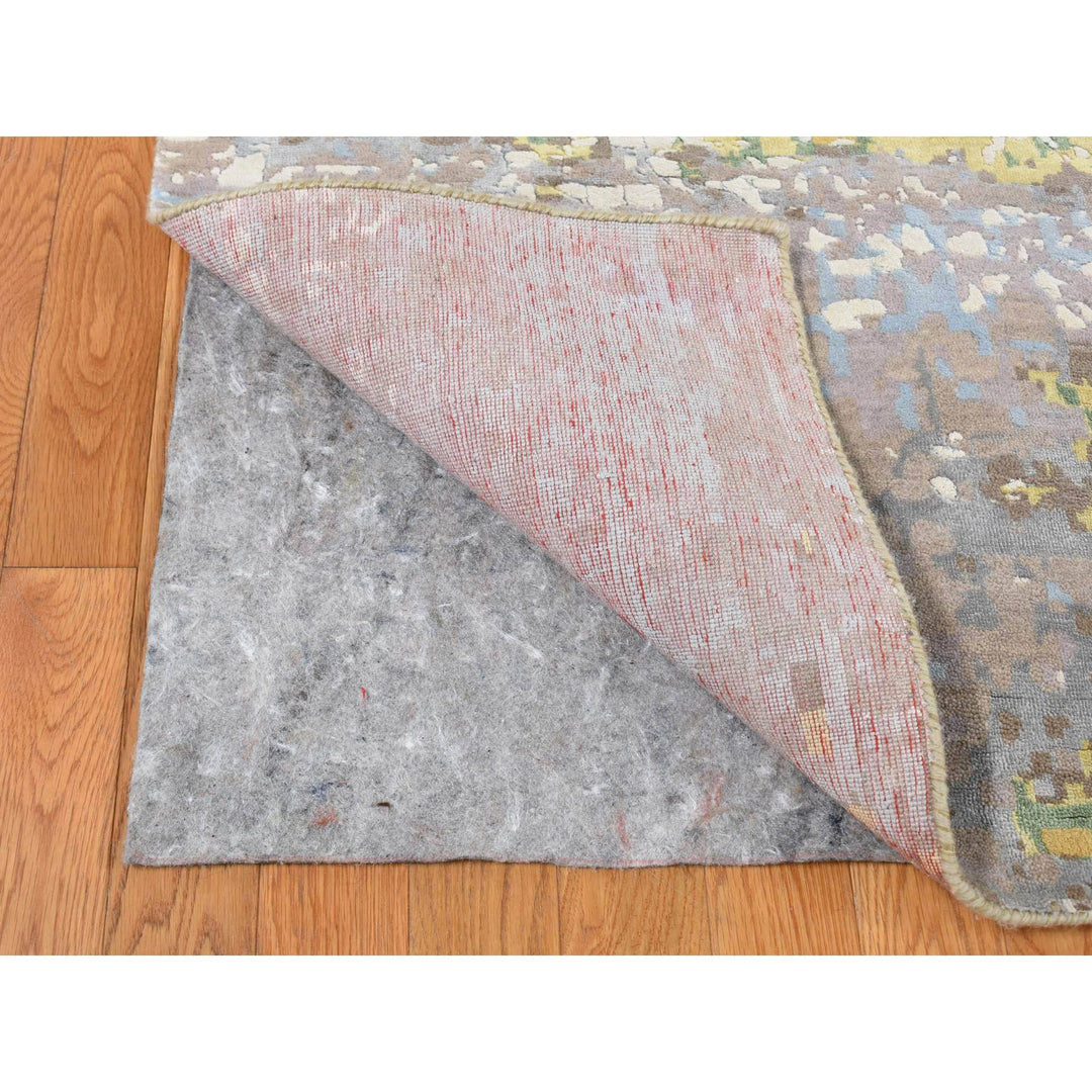 10'0" x 14'1" New Hand Knotted Grey Wool & Pure Silk Rectangle Oriental Rug - MOA10287581