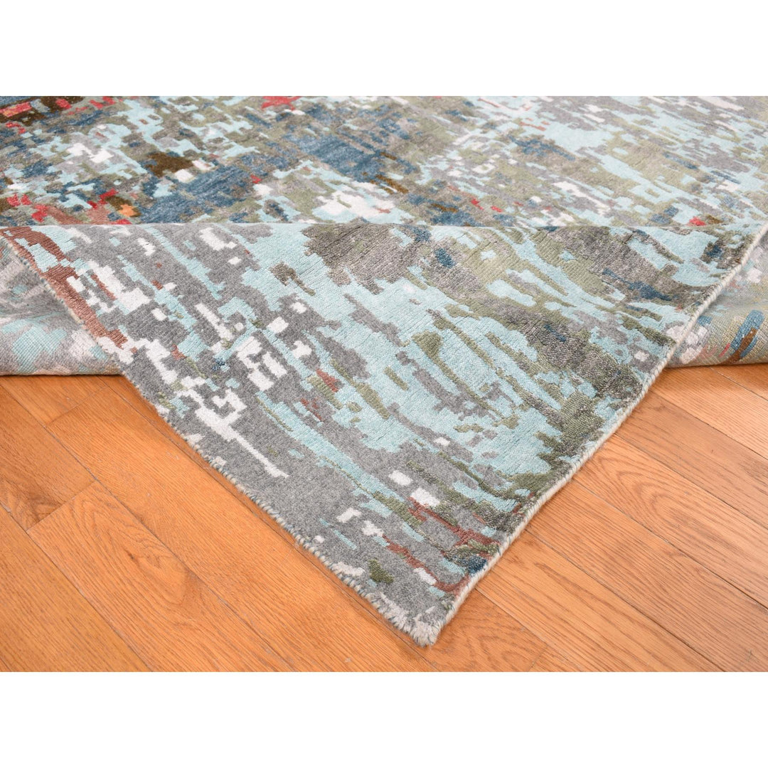 9'10" x 13'8" New Hand Knotted Grey Wool & Silk Rectangle Oriental Rug - MOA10287583