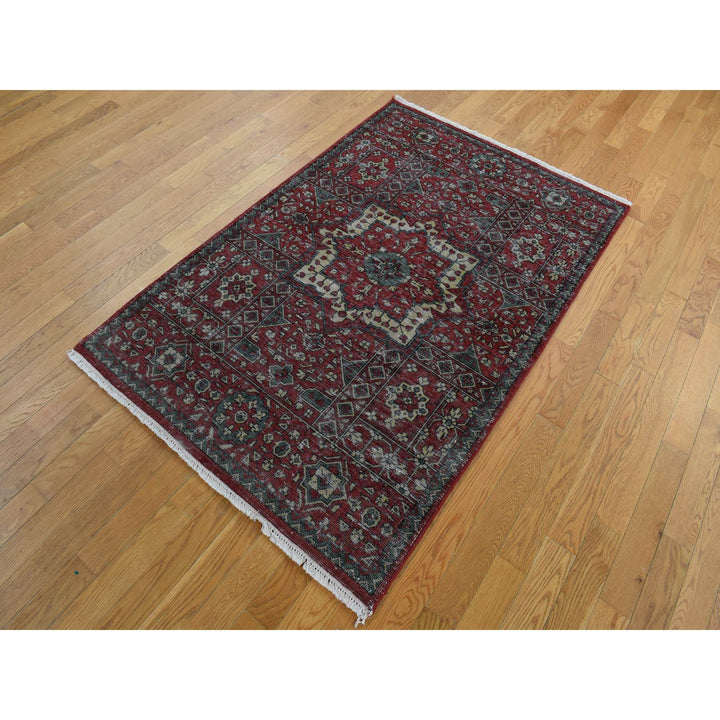 3'10" x 6'0" New Hand Knotted Red Wool Rectangle Oriental Rug - MOA10287611