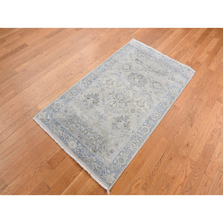 3'0" x 5'3" New Hand Knotted Blue Wool & Pure Silk Rectangle Oriental Rug - MOA10287615