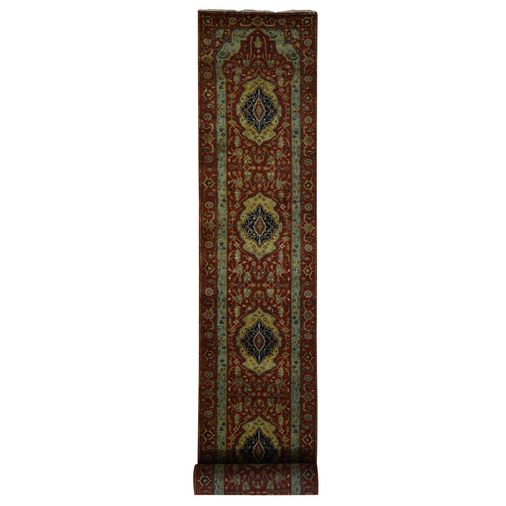 2'7" x 17'7" New Hand Knotted Red Wool Runner Oriental Rug - MOA10287623