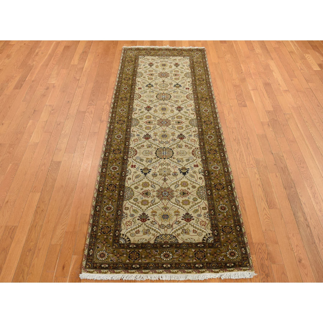 3'6" x 10'3" New Hand Knotted Brown Cotton Runner Oriental Rug - MOA10287624