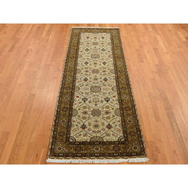 3'6" x 10'3" New Hand Knotted Brown Cotton Runner Oriental Rug - MOA10287624