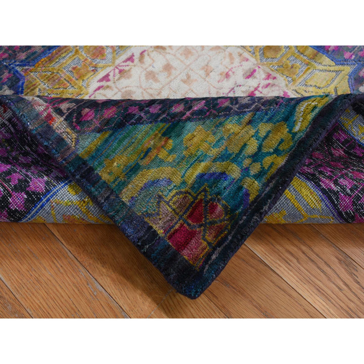 3'1" x 19'3" New Hand Knotted Yellow Wool & Sari Silk Runner Oriental Rug - MOA10287625